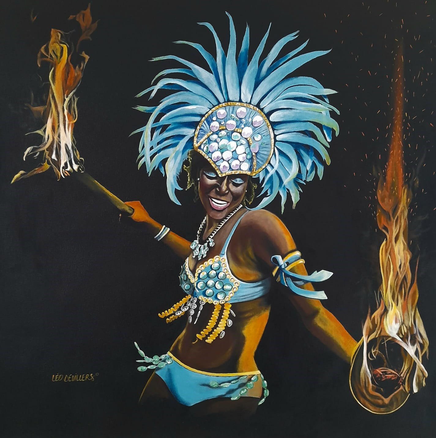 &quot;Junkanoo Heat&quot; 39&quot;x39&quot;, Acrylic on canvas. $2300