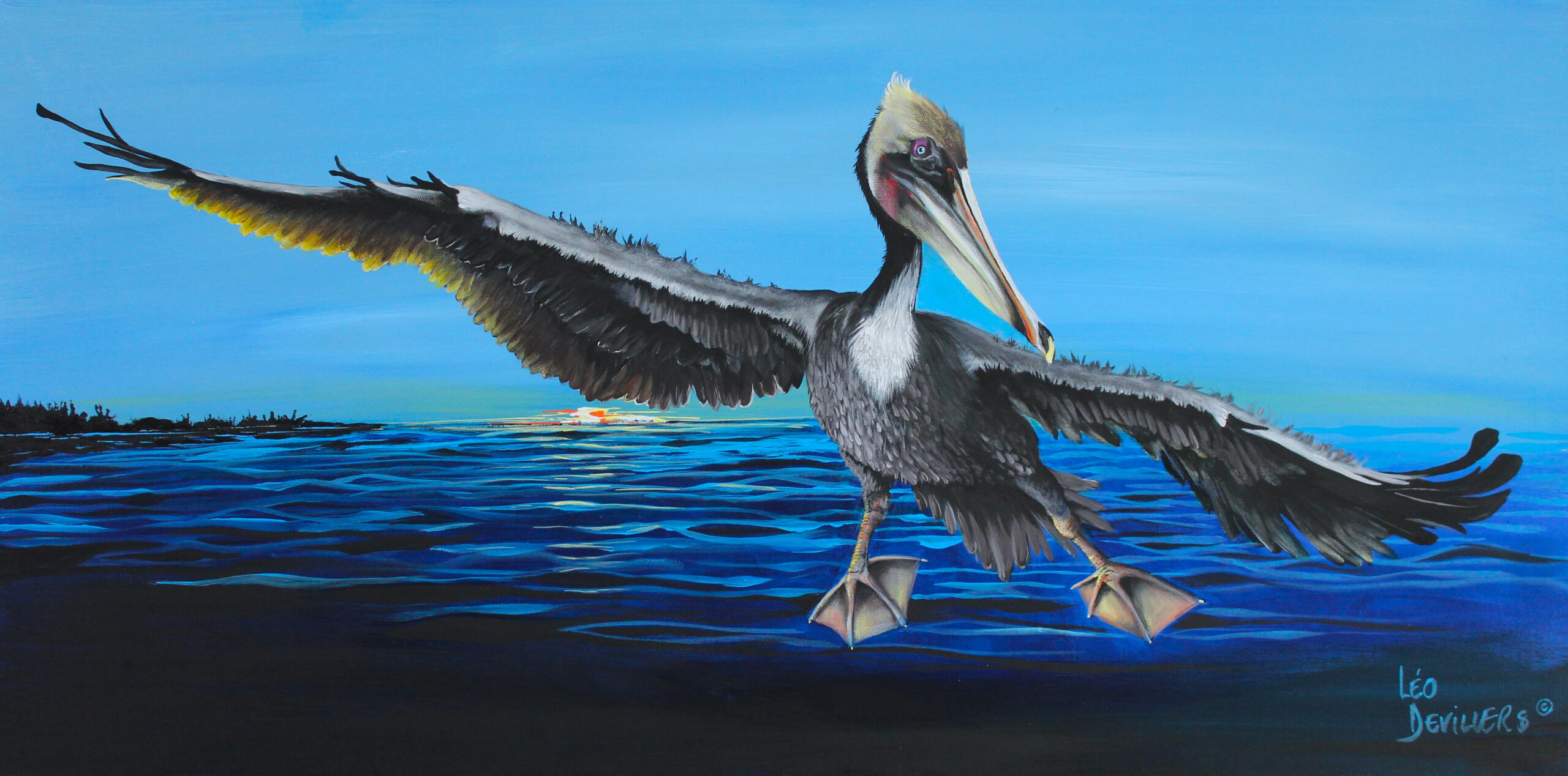 "Blue Landing" , 18" x 36". Acrylic on canvas. $1100